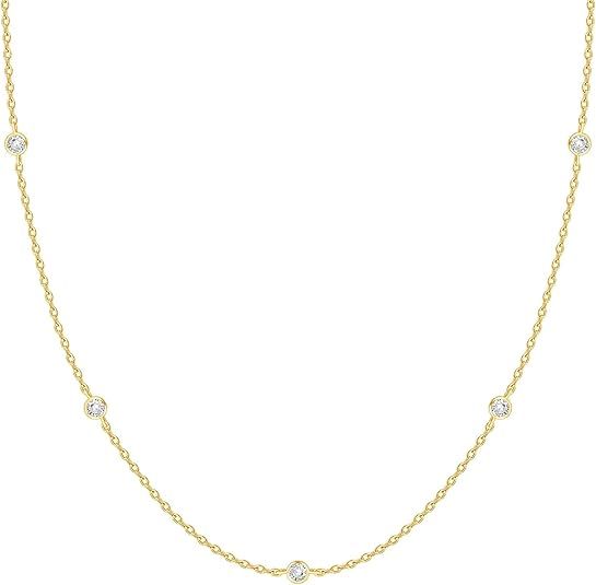 PAVOI 14K Gold Plated Station Necklace | Simulated Diamond BTY Necklace | Womens CZ Chain Necklac... | Amazon (US)