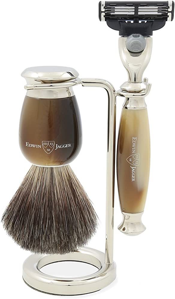 Edwin Jagger Simulated Horn and Nickel Shaving Set, Brown/Cream | Amazon (US)