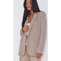 Tall Mocha Brown Oversized Linen Look Blazer | PrettyLittleThing CAN