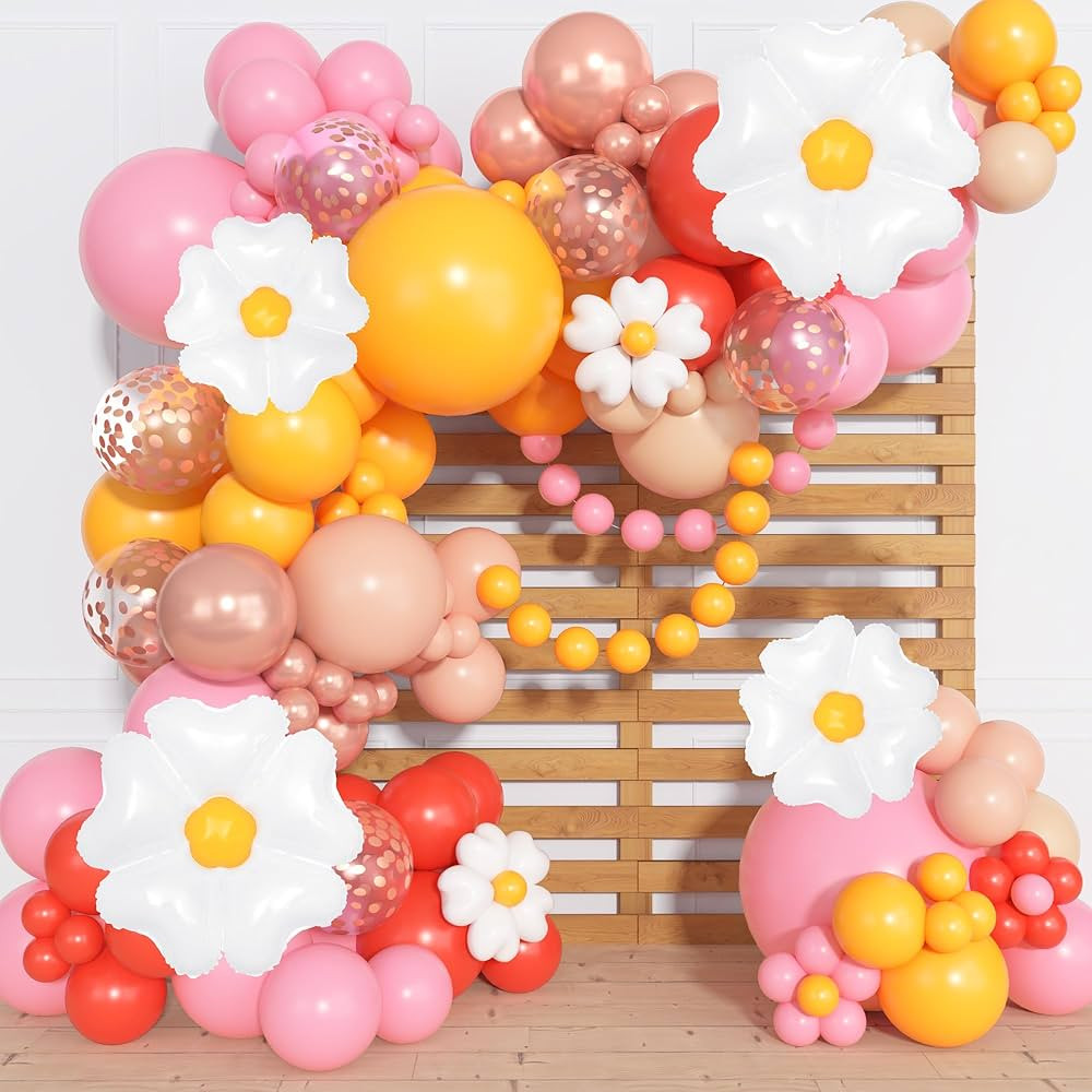 168Pcs Daisy Balloon Arch Garland Kit, Mothers Day Pastel Pink Orange Yellow Confetti Daisy Flowe... | Amazon (US)