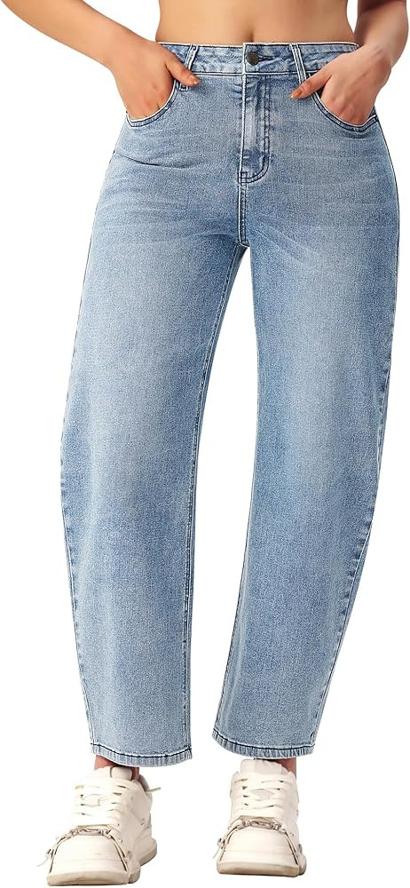 roswear Women's Barrel Jeans High Waisted Wide Leg Cropped Jeans Stretchy Baggy Ankle Denim Pants | Amazon (US)