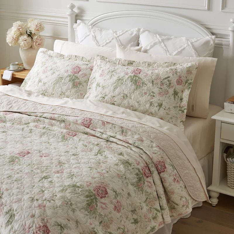 Laura Ashley Breezy Floral Cotton Reversible Quilt Set | Wayfair North America