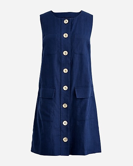 Button-front shift dress in linen | J. Crew US