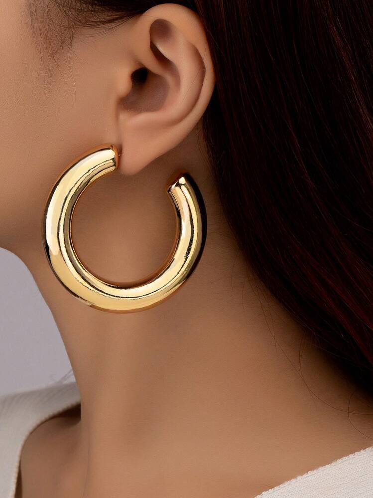 1 Pair Minimalist Exaggerated Geometric Hoop Earrings For Women | SHEIN