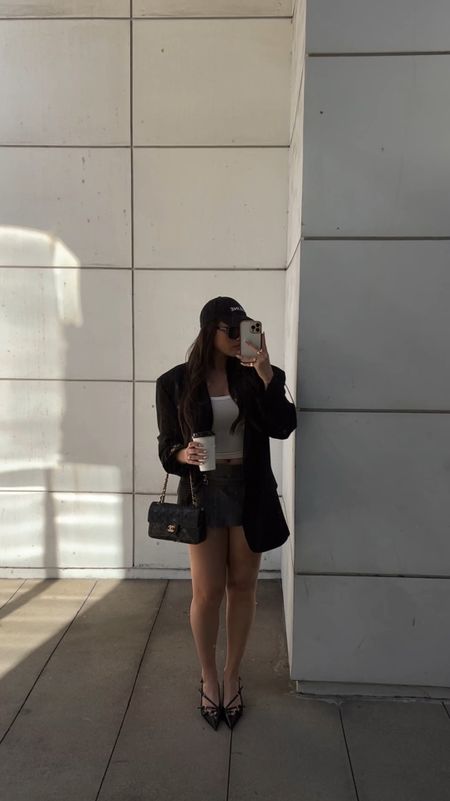 Black blazer, oversized blazer outfit, neutral outfit, neutral style, mini skirt 

#LTKSeasonal #LTKVideo #LTKStyleTip