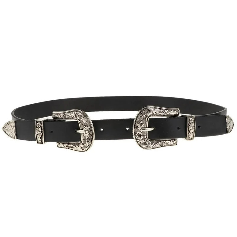 Faux Leather Belt with Double Floral Embossed Buckle Vintaje Women', as described - Walmart.com | Walmart (US)