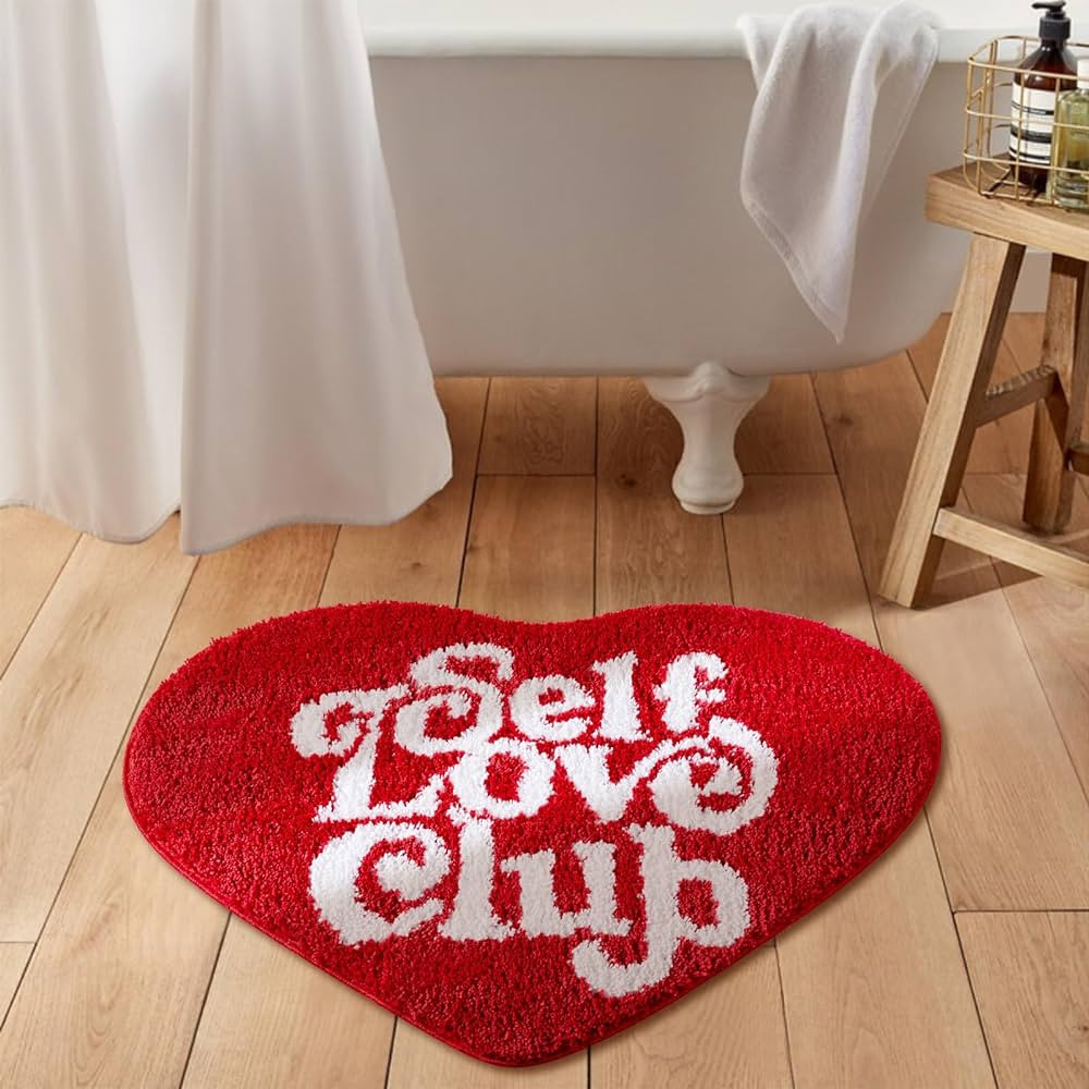 Self Love Club Rug Heart Shaped Valentines Day Rug Non Slip, Cute Bath Mat Funky Aesthetic Groovy... | Amazon (US)