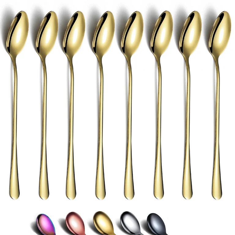 ReaNea Gold Iced Tea Spoon Stainless Steel Long Handle Mixing Stirring Latte Cocktail   Pack of 8... | Walmart (US)