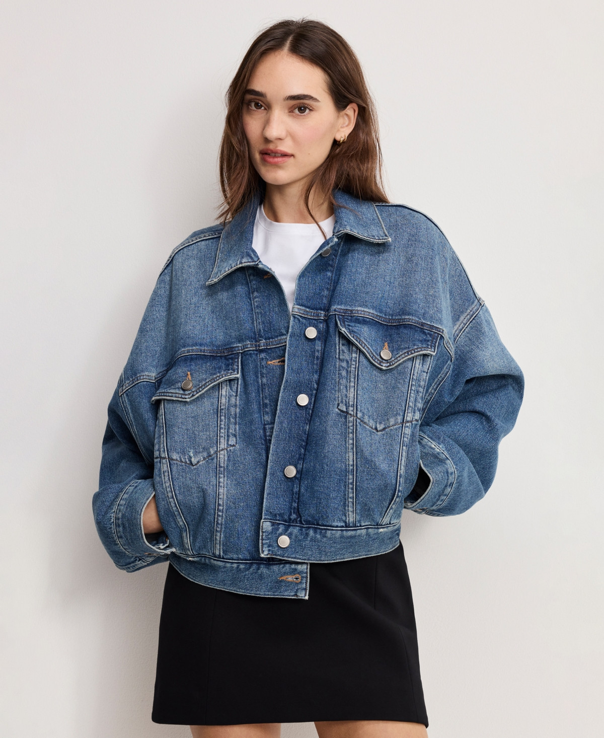 Good American Women's Pleated Cropped Trucker Jacket - Indigo | Macy's