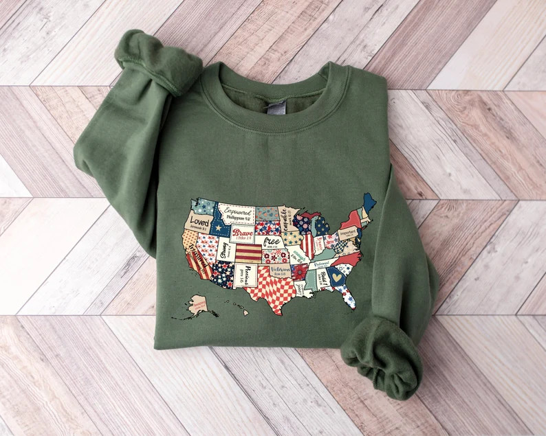 Retro America USA Map Sweatshirt, 4th of July Sweatshirt, 4th of July, America Shirt, Patriotic S... | Etsy (US)