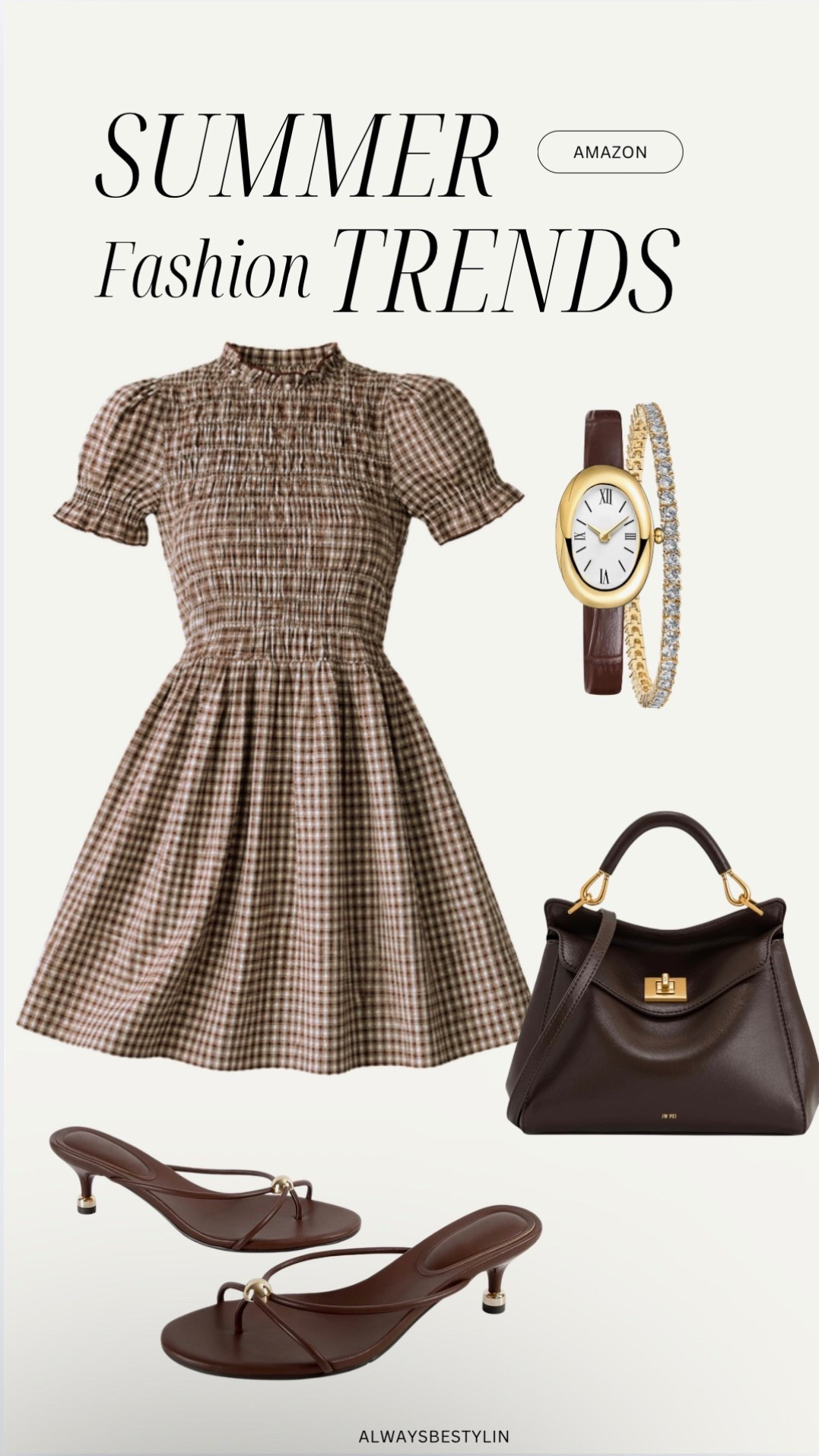 Easy spring outfit that looks put together without trying. This chocolate brown gingham dress has the prettiest smocked detail and a flattering fit that works for everyday wear. The lightweight fabric makes it perfect for warmer days and you can dress it up with sandals or keep it casual with sneakers. Such a good neutral piece to style all season long.

#LTKSaleAlert #LTKSeasonal #LTKootd