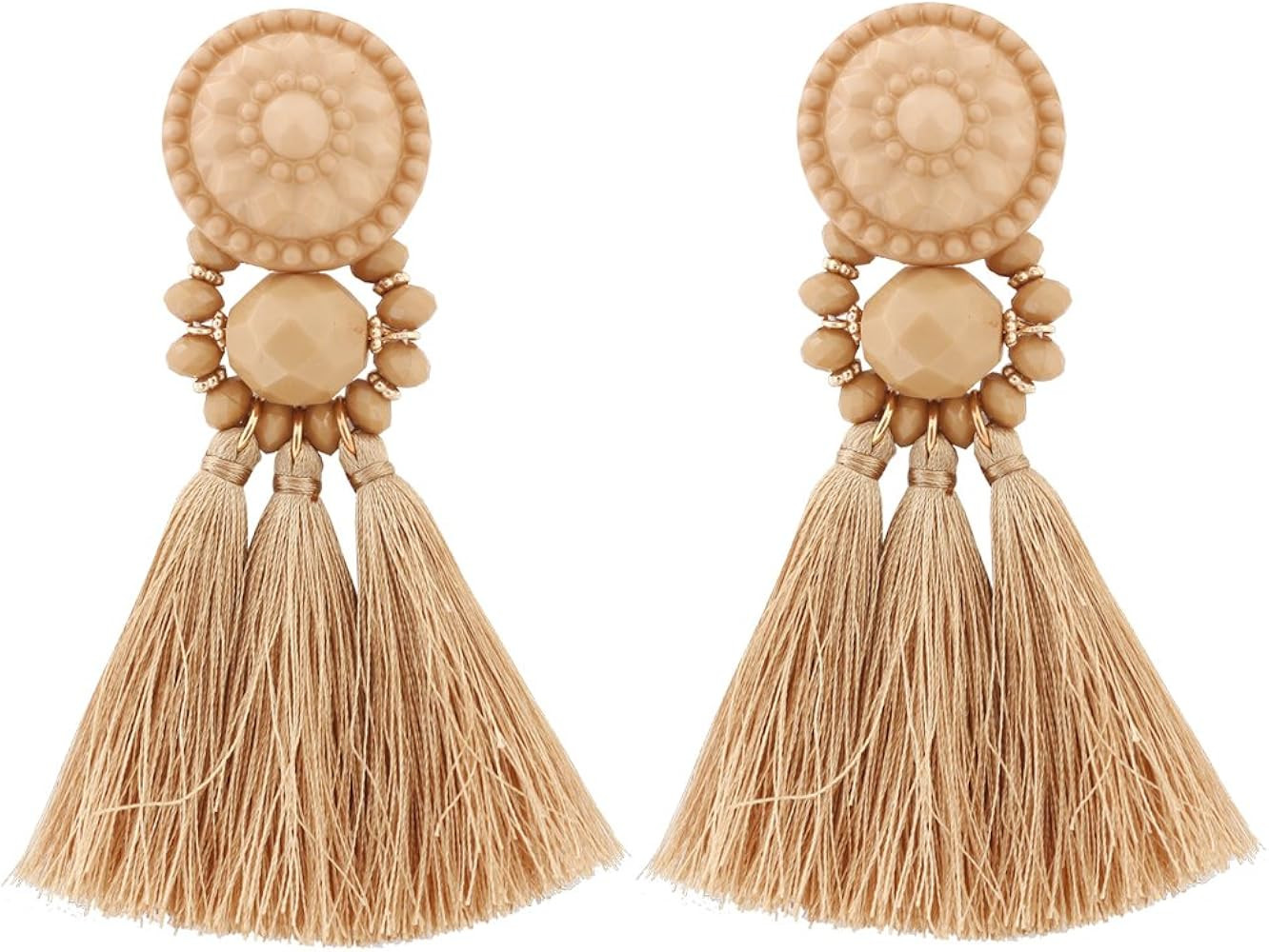 boderier Bohemian Statement Thread Tassel Chandelier Drop Dangle Earrings with Cassandra Button S... | Amazon (US)