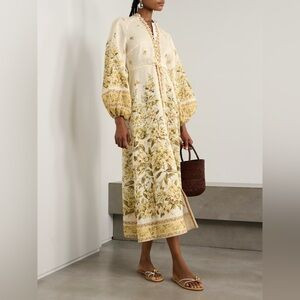 NWT Zimmermann Golden Floral Long Sleeve Buttons Linen Dress 0 US4 | Poshmark