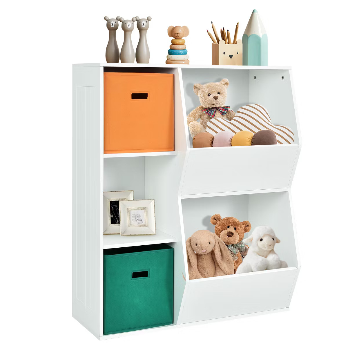 Costway Kids Toy Storage Cubby Bin Floor Cabinet Shelf Organizer w/2 Baskets White | Target