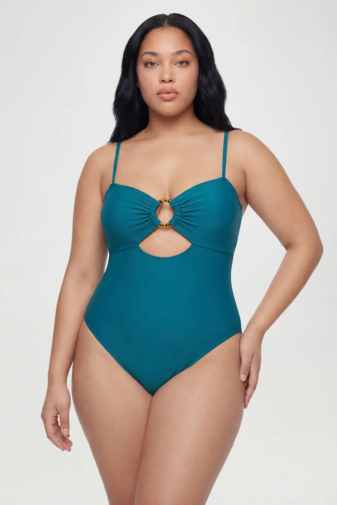 Teal boohoo Plus Trim Detail Keyhole Swimsuit | PrettyLittleThing USA | PrettyLittleThing US