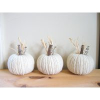 Fall Decor  White Pumpkins Set of Three Thanksgiving Autumn Decor Crocheted Pumpkins Halloween Primitive Country Decor Farmhouse Decor | Etsy (US)