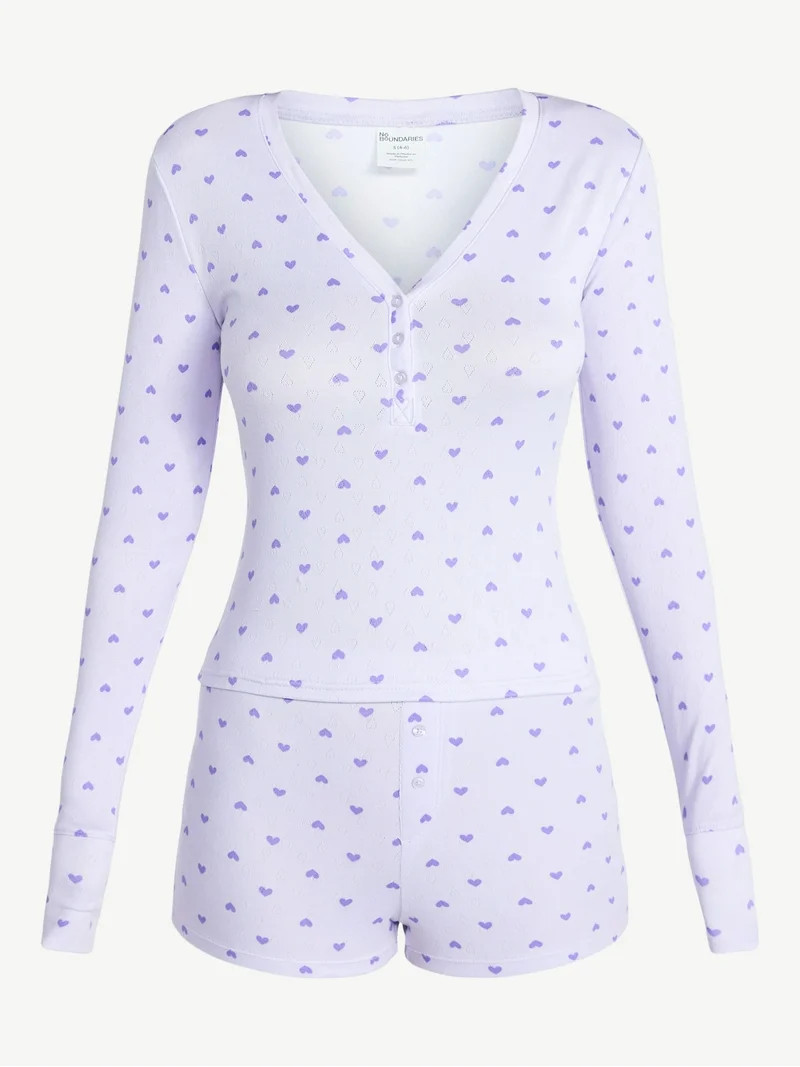 No Boundaries Giftable Henley Sleep Top and Shorts with Socks Set, 3-Piece, Women's XXS-3X | Walmart (US)