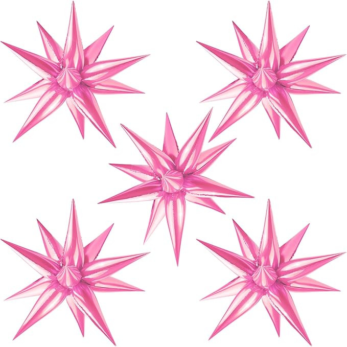 Moukiween 60 PCS Pink Star Balloons, 12 Point cone Explosion Star Foil Balloons for Birthday, Val... | Amazon (US)