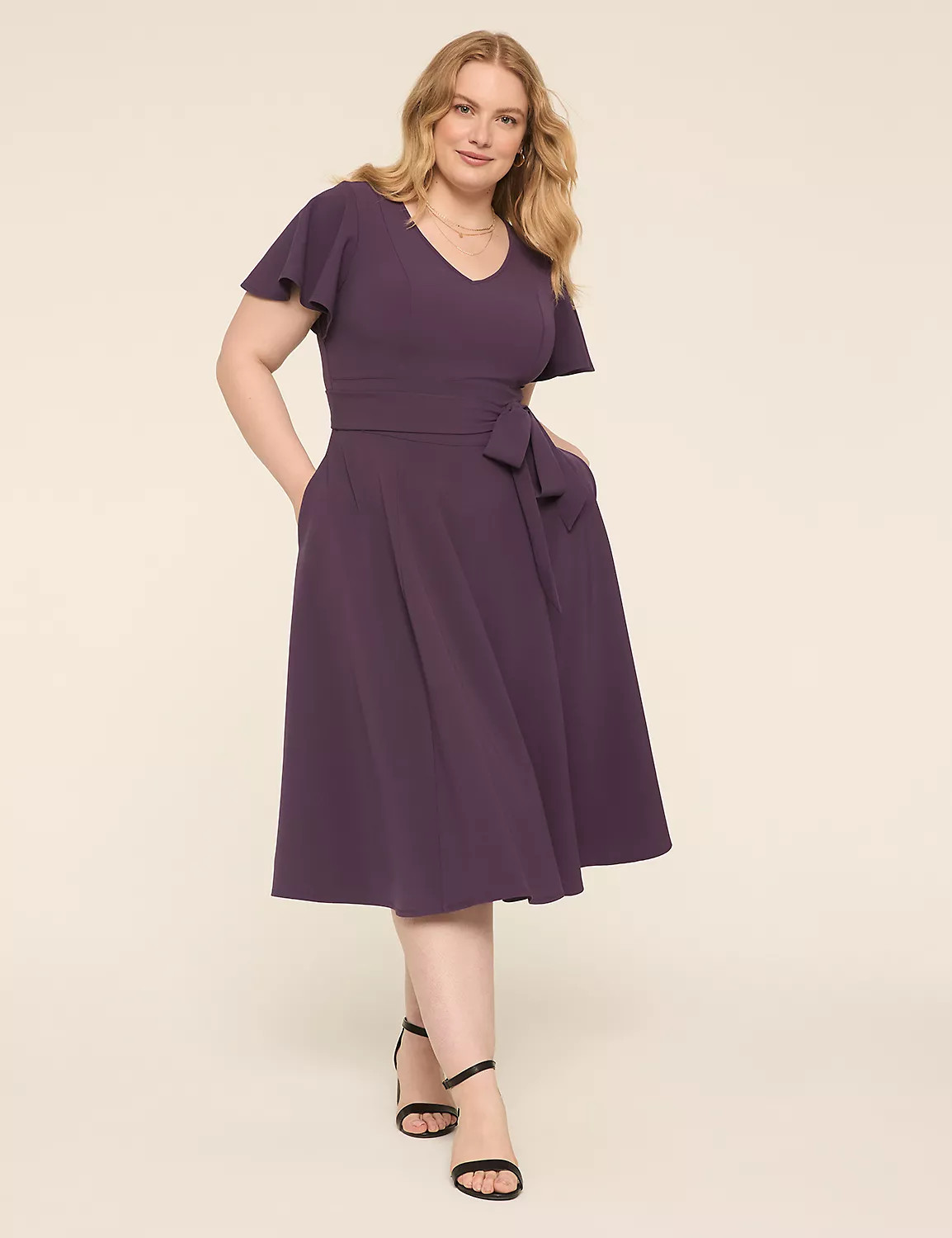 Lena V-Neck Level-Hem Midi Dress | LaneBryant | Lane Bryant (US)