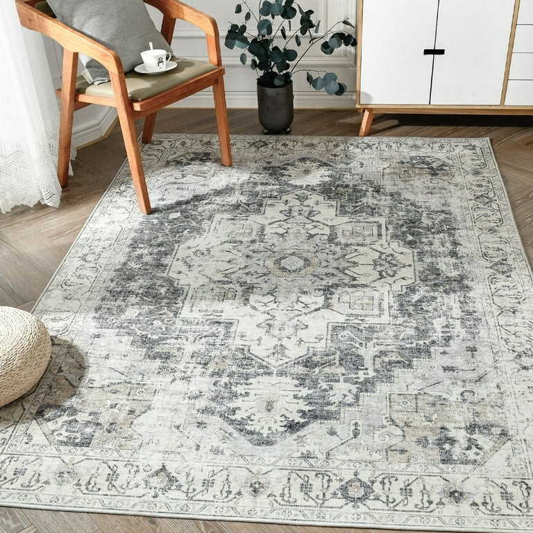 Jinchan Area Rug 5x7 Gray Persian Traditional Carpet Foldable Oriental Medallion Pattern Non Slip... | Walmart (US)