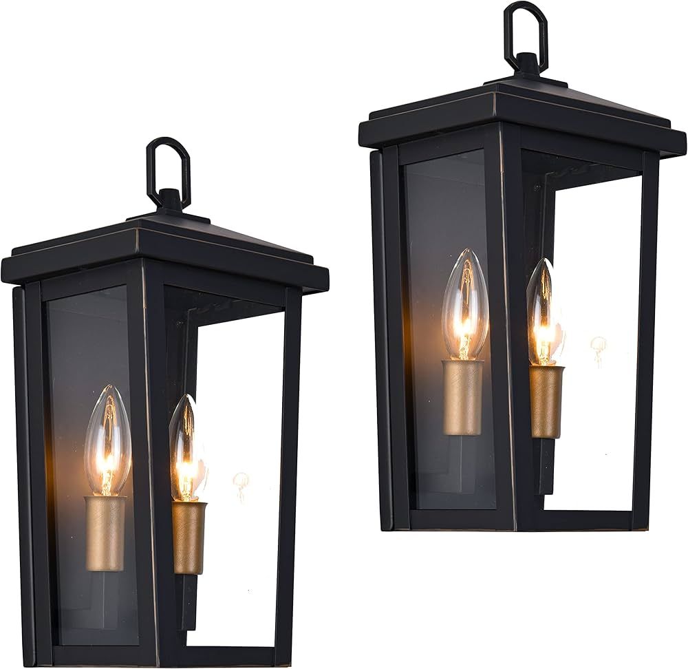 MO&OK 2 Pack Outdoor Wall Lights,Coffee Garage Wall Sconce(Tempered Glass Lampshade),2-Light Wate... | Amazon (US)