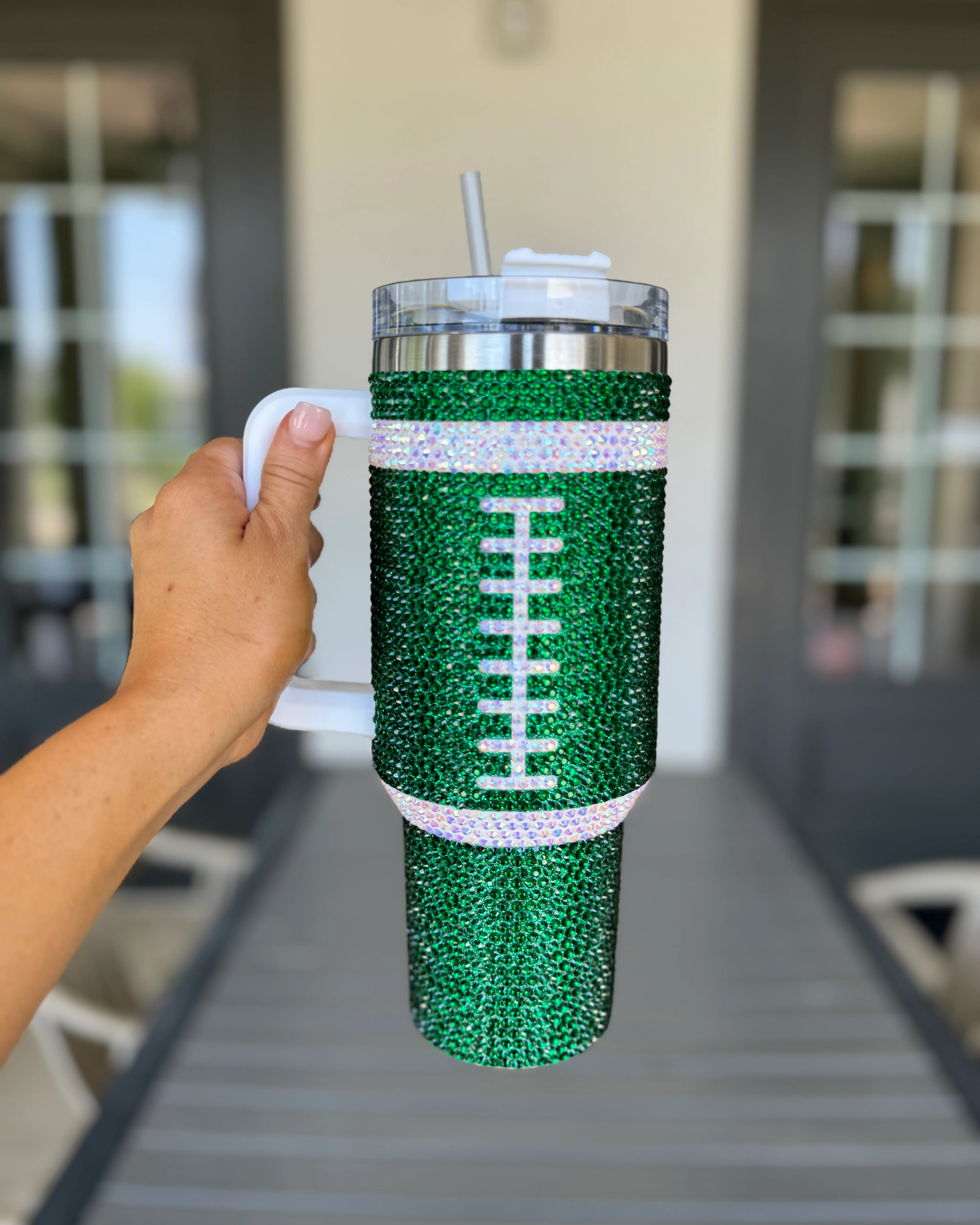 Crystal GREEN "Team Spirit" FOOTBALL 40 Oz. Tumbler | Live Love Gameday® Apparel | Live Love Gameday®