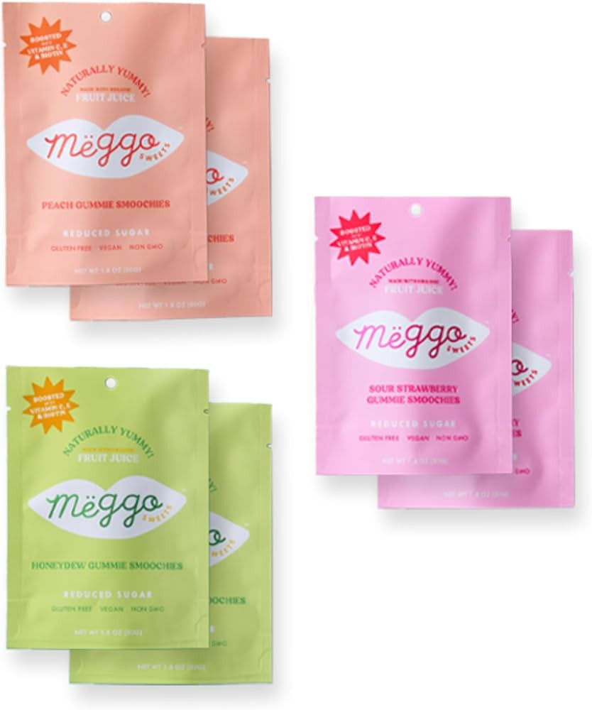 Meggo Sweets Reduced Sugar Gummy Candy Variety Pack (6 Bags) – Organic, Vegan, No Sugar Alcohol... | Amazon (US)