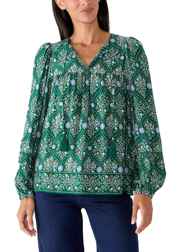 Women's Print Tie Peasant Top | Belk