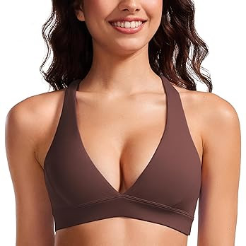 CRZ YOGA Butterluxe Deep V-Neck Sports Bras for Women - Spaghetti Strap Criss Cross Padded Bra Se... | Amazon (US)
