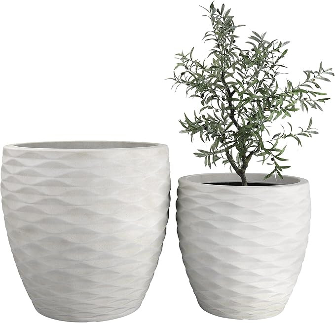 LA JOLIE MUSE Resin Planter Set - Modern Decor Plant Pot for Indoor and Outdoor, Bumpy Wave Patte... | Amazon (US)