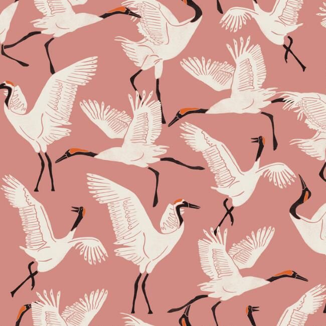 Rose Pink Family Of Cranes Peel And Stick Wallpaper | World Market