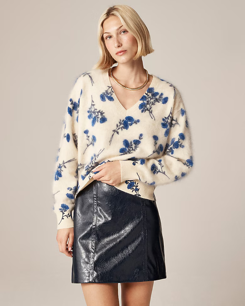 Brushed cashmere V-neck sweater in toile floral print | J. Crew US