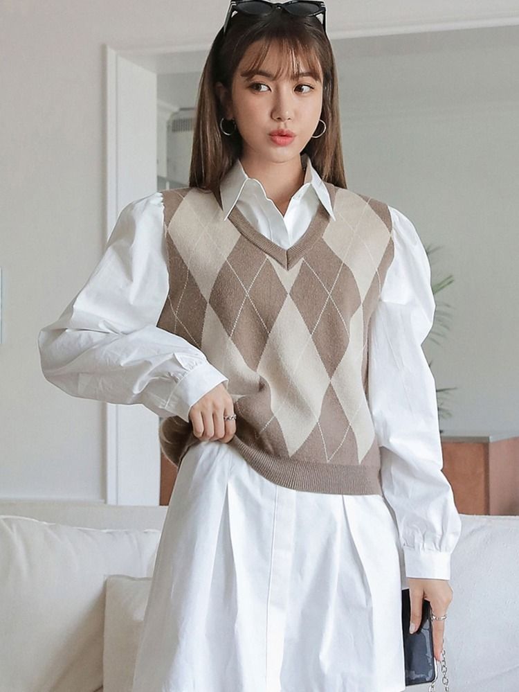 DAZY Argyle Pattern Sweater Vest Without Dress | SHEIN