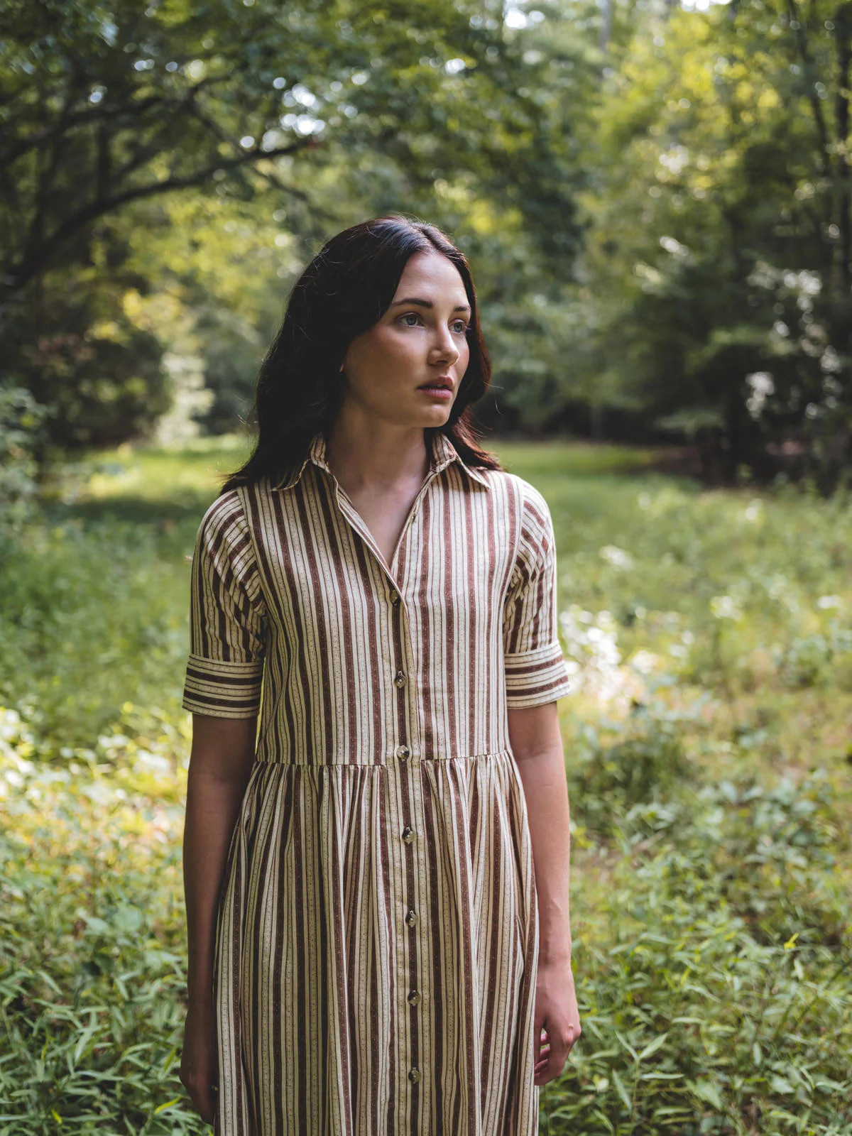 Owen Dress in Brown Remy Stripe | Parterre