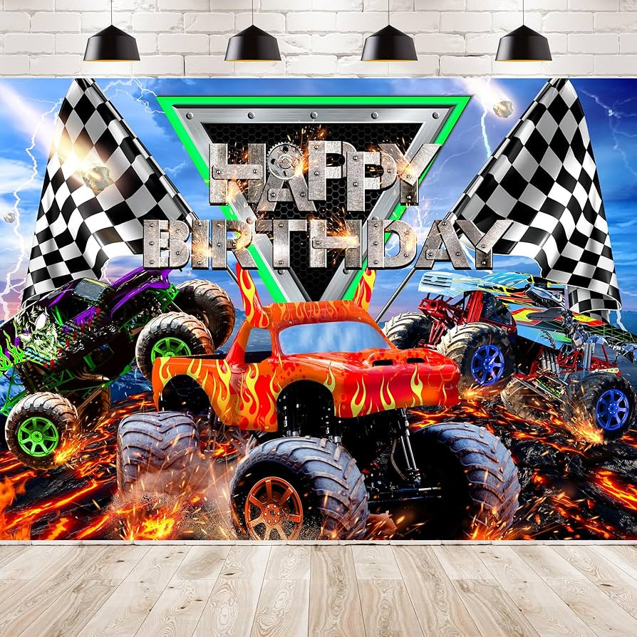 Newsely Truck Themed Birthday Party Supplies Backdrop 7Wx5H Monster Boys Kids Happy Birthday Back... | Amazon (US)