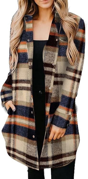 EVALESS Color Block Plaid Shacket Jacket Womens Fall Clothes Fashion Outfits | Amazon (US)