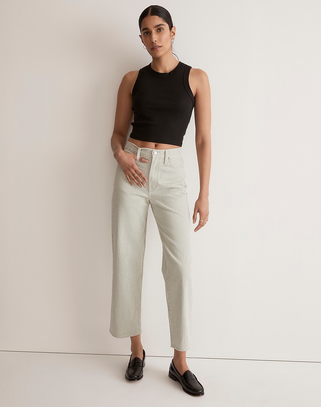 The Perfect Vintage Wide-Leg Crop Jean in Pale Celadon Stripe | Madewell