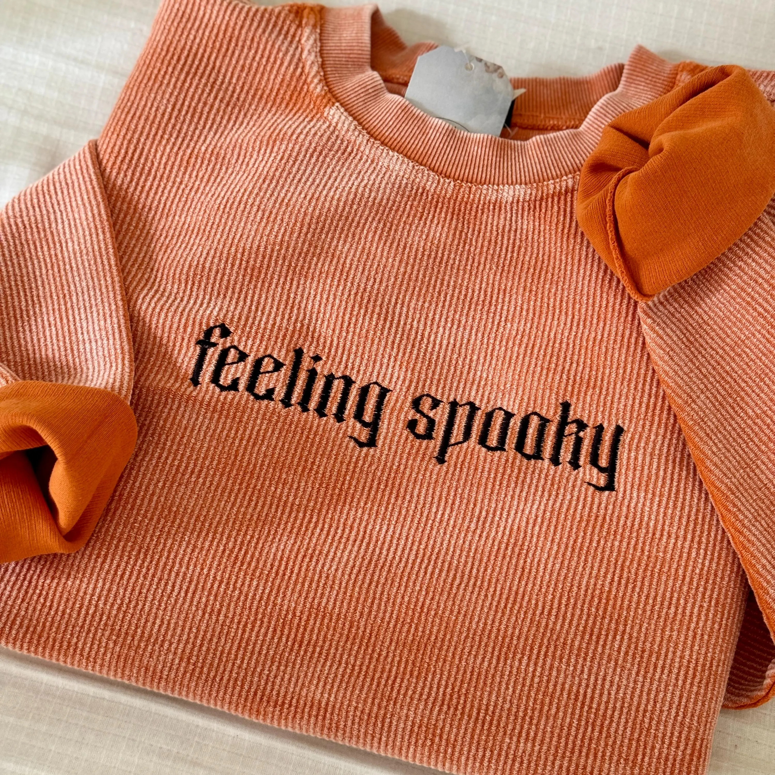 Embroidered Halloween Corded Sweatshirt, Varsity Crewneck, Feeling Spooky Waffle Knit Crewneck | Etsy (Global)