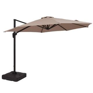 Kadehome 11 ft. Market Cantilever Outdoor Patio Umbrella with Crank and Base in Beige-21350BG-SM ... | The Home Depot