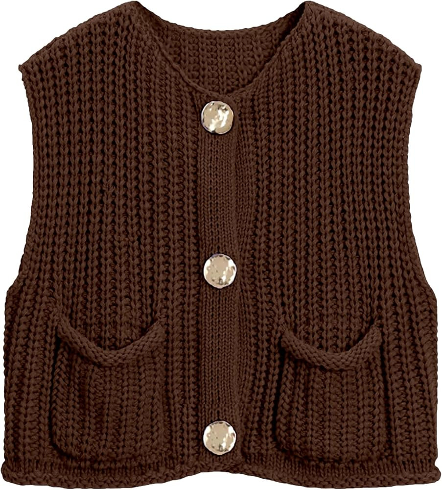 Womens Sleeveless Knit Cardigan Casual Cropped Button Down Sweater Vest Open Front Tops with Pock... | Amazon (US)