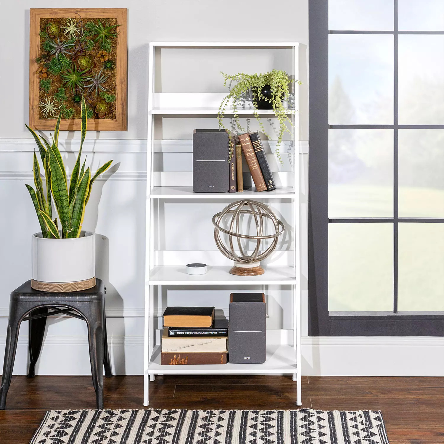 55" Modern Wood Ladder Bookshelf, White | Sam's Club