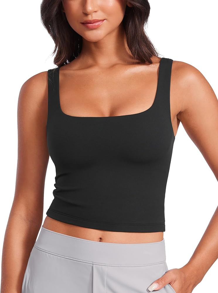 CRZ YOGA Womens Butterluxe Double Lined Square Neck Tight Tank Tops Sleeveless Workout Cropped Ca... | Amazon (US)