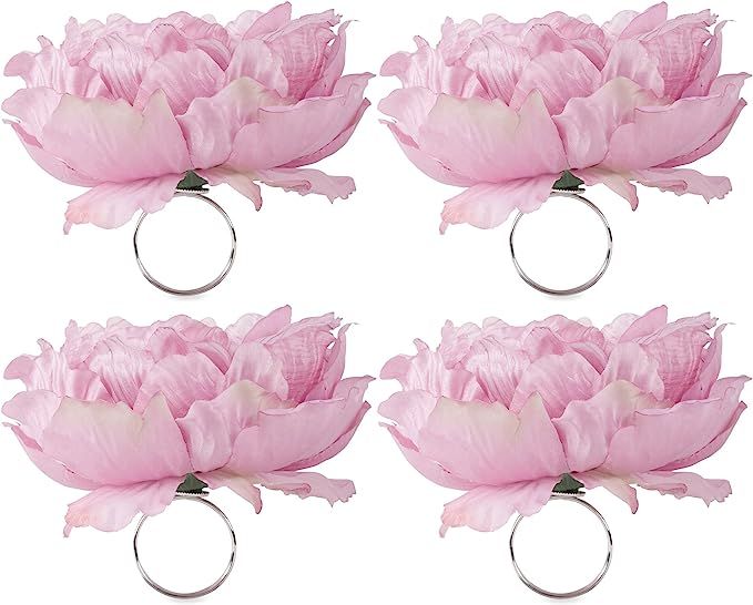 E-Living Store Napkin Rings for Family Dinners, Weddings, Outdoor Parties or Everyday Use - Peony... | Amazon (US)