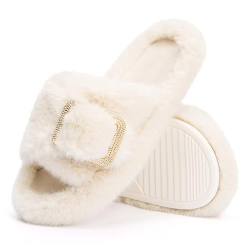 Fuzzy Slippers for Women Indoor Outdoor Fluffy House Womens Slippers with Memory Foam Anti-Skid S... | Amazon (US)