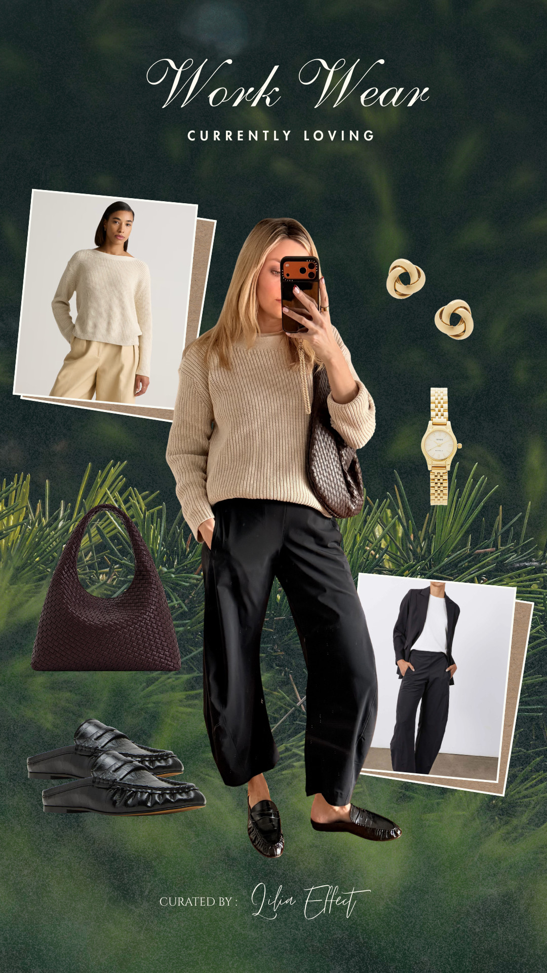 Effortless workwear 🤎 Cozy knit, tailored trousers, and timeless gold accents for that polished-but-comfy office vibe.
 

 #LTKootd #LTKSeasonal #LTKWorkwear