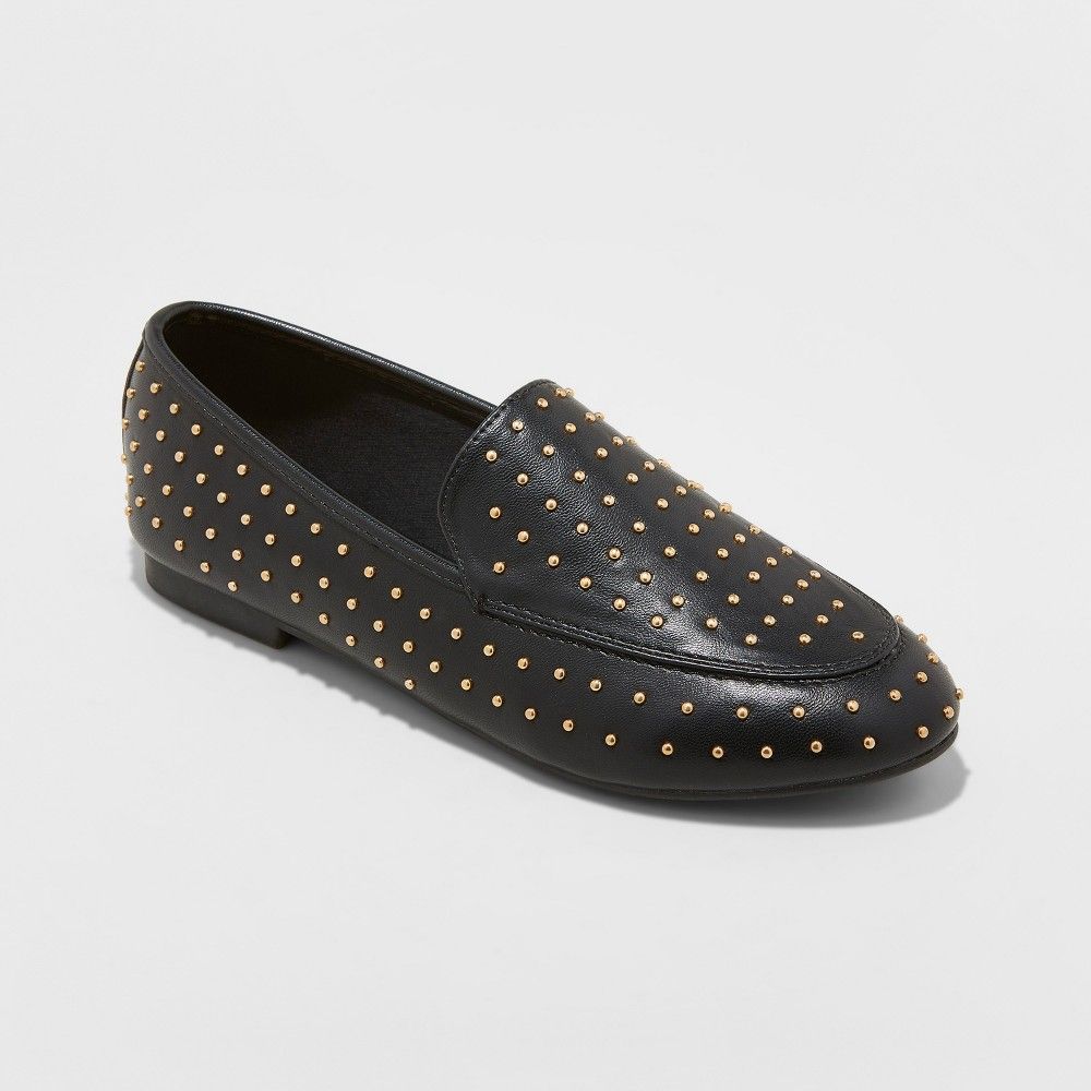 Women's Yari Faux Leather Studded Loafers - A New Day Black 12 | Target