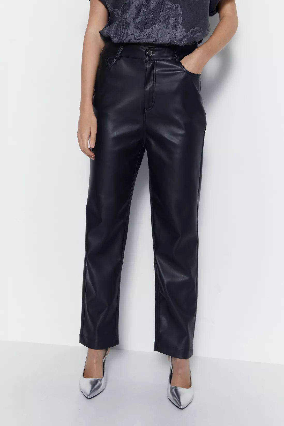 Trousers | Premium Faux Leather Straight Leg Trouser | Warehouse | Warehouse UK & IE