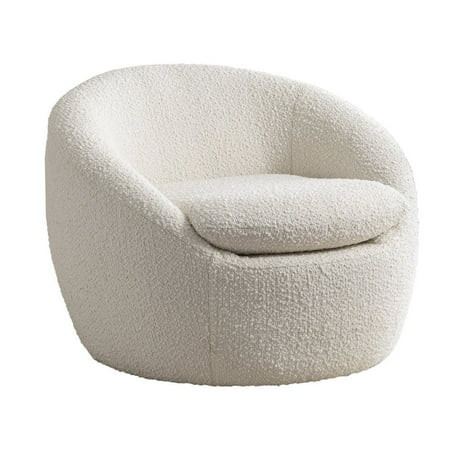 Roundhill Furniture Winnie Modern Teddy Boucle Fabric Barrel Chair, 360 Degree Swivel, White | Walmart (US)