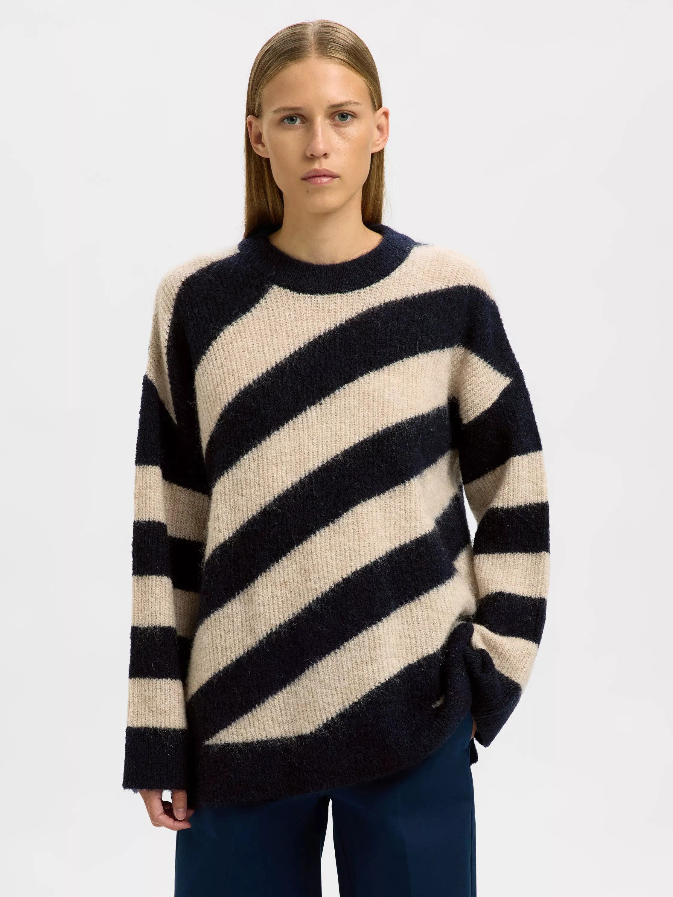Selected Almina Stripe Wool Rich Jumper, Cream/Navy | John Lewis (UK)