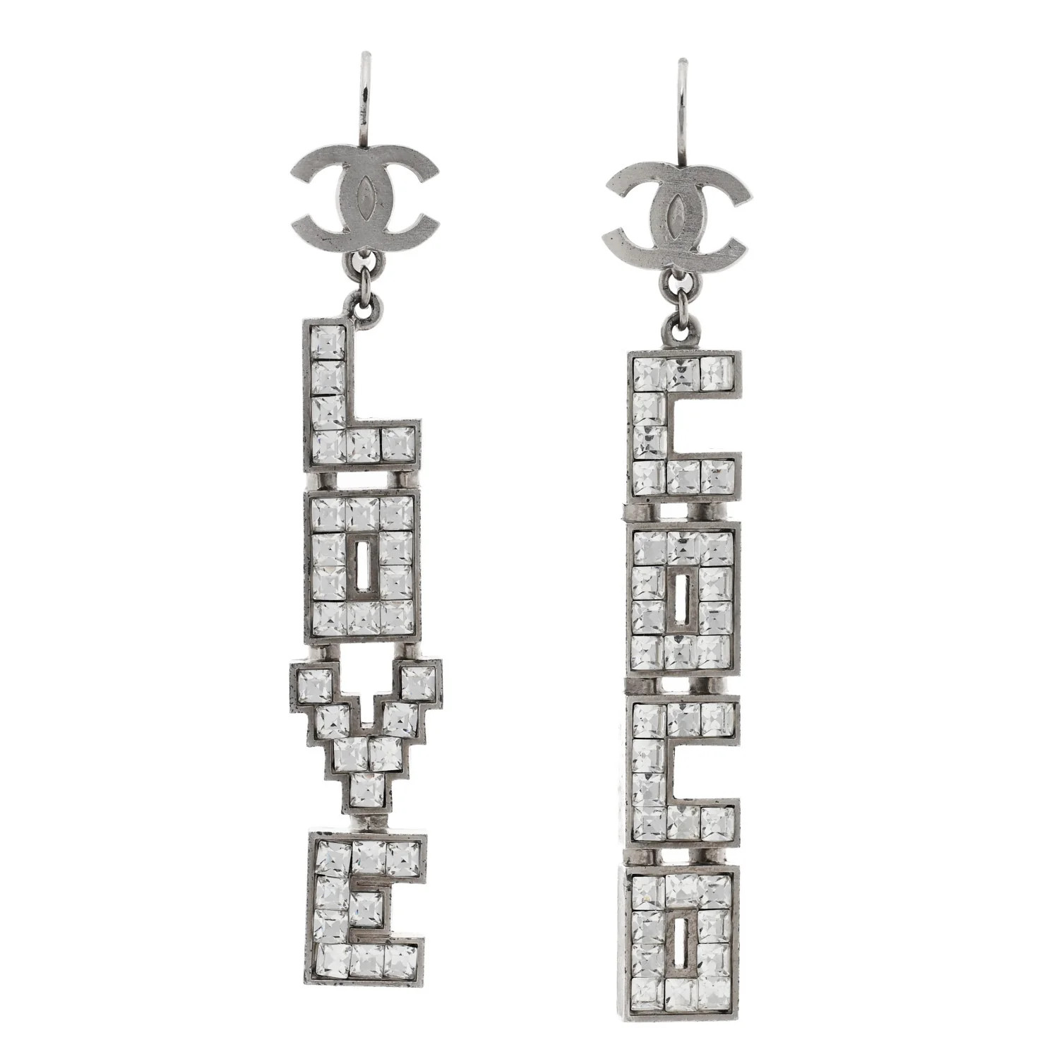 Metal CC Love Coco Drop Earrings Silver | FASHIONPHILE (US)